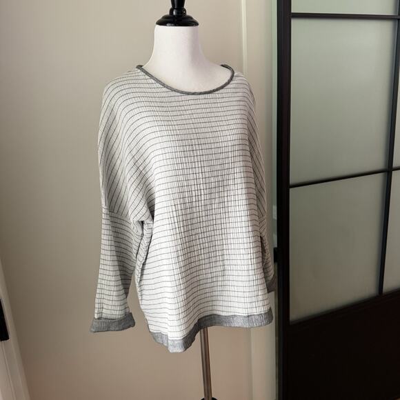 Comfy USA Gray White Striped Tunic Size Large L Boxy Coastal Lagom Lagenlook - Picture 2 of 9